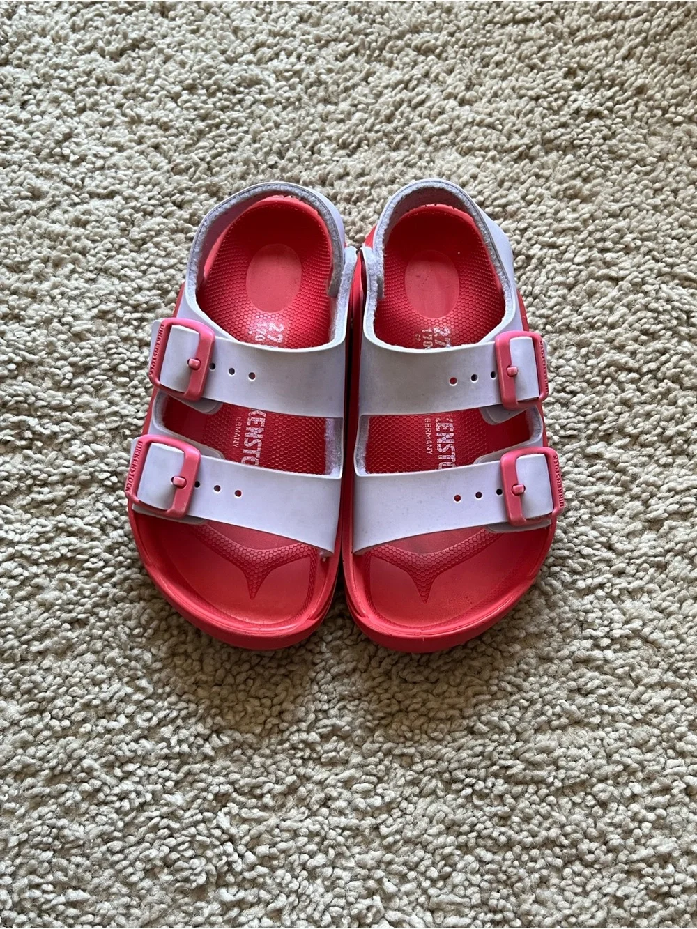 Birkenstock Kids Two-Strap Sandals in White and Pink